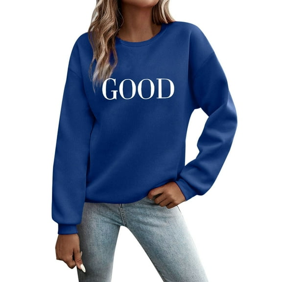 Wangmeiwg Women's Sweatshirts Women's Casual Long Sleeve Graphic Pullover Top Soft Crew Neck Hoodless Sweatshirt Comfortable Everyday Wear Relaxed Fit Blouse Blue S