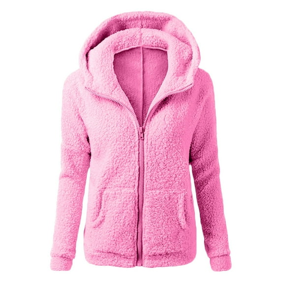 Wangmeiwg Women's Sweatshirts Women's Hooded Jacket Winter Warm Wool Blend Zipper Coat Outerwear for Cold Weather and Comfort Hot Pink 5XL