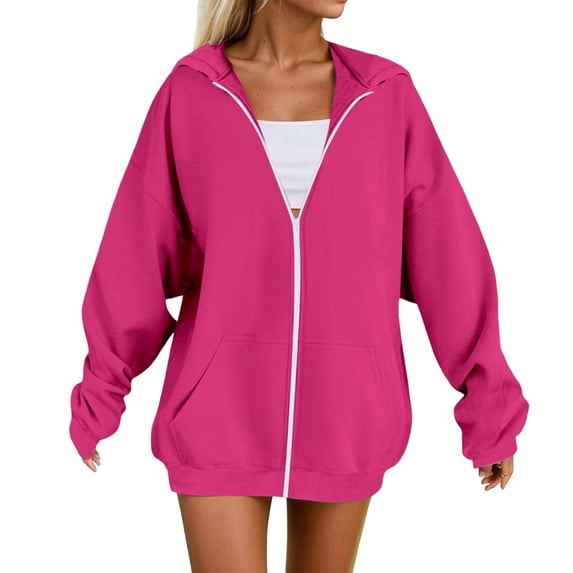 Wangmeiwg Women's Sweatshirts Women's Hoodie Comfortable Pullover Sweatshirt Casual Loose Fit Warm Winter Fall Outerwear for Everyday Wear Hot Pink 5XL