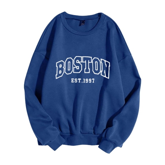 Wangmeiwg Women's Sweatshirts Women's Hoodies Pullover Sweater Shirt Casual Athletic Top with Fashionable Letter Print Design for Everyday Wear Blue L
