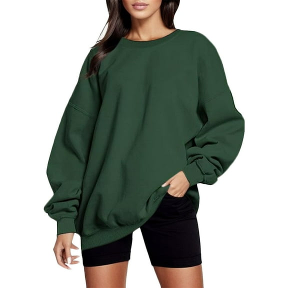 Wangmeiwg Women's Sweatshirts Women's Hoodies Pullover Sweatshirt for Autumn Winter Soft Loose Fit Solid Color Casual Long Sleeve Top ComfortableWarm Knitted Sweater Fashion Tunic Green S