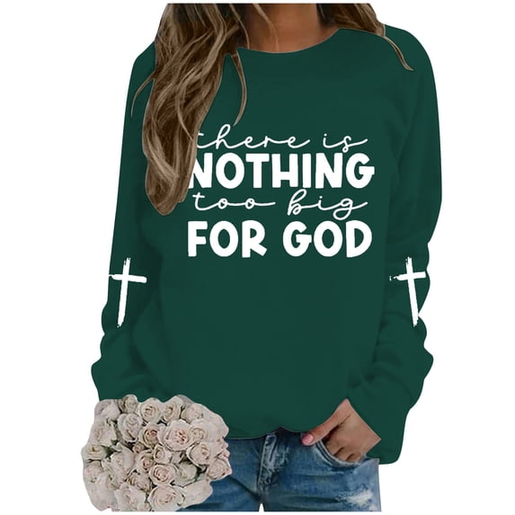 Wangmeiwg Women's Sweatshirts Women's Hoodies Sweatshirt Fashion Casual Round Neck God Letter Printed Apparel Green XL