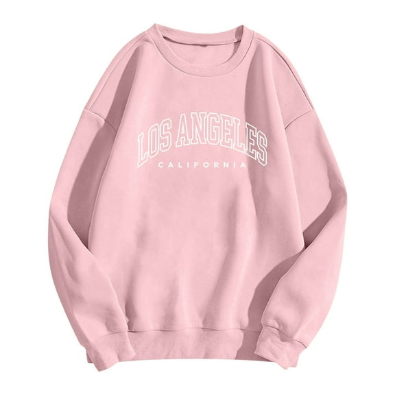 Wangmeiwg Women's Sweatshirts Women's Hoodies Sweatshirt Printed Round Neck Pullover Long Sleeve Street Style Pink L