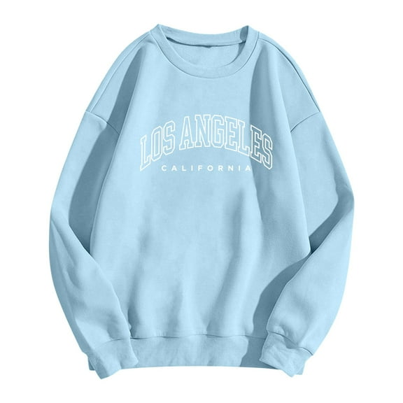 Wangmeiwg Women's Sweatshirts Women's Hoodies Sweatshirt Printed Round Neck Pullover Long Sleeve Street Style Sky Blue M