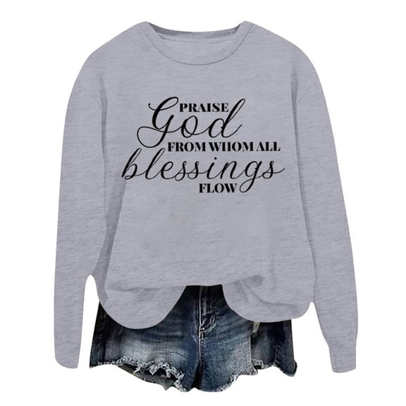 Wangmeiwg Women's Sweatshirts Women's Hoodies Sweatshirt Pullover Hoodie Letter Print Round Neck Top for Fall and Winter Fashion Grey S