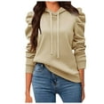 thumbnail image 1 of Wangmeiwg Women's Sweatshirts Women's Hoodies & Sweatshirts Casual Puff Long Sleeve Drawstring Pullover Sweatshirts Loose Fit Solid Fall Fashion Top Beige M, 1 of 6