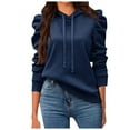 thumbnail image 1 of Wangmeiwg Women's Sweatshirts Women's Hoodies & Sweatshirts Casual Puff Long Sleeve Drawstring Pullover Sweatshirts Loose Fit Solid Fall Fashion Top Dark Blue XXL, 1 of 6