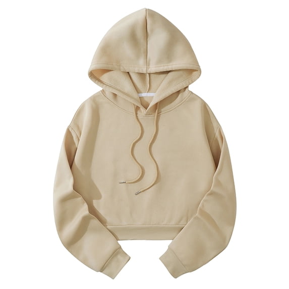 Wangmeiwg Women's Sweatshirts Women's Hoodies & Sweatshirts Casual Solid Hooded Loose Sweatshirt Strap Split Long Sleeve Crop Top for Everyday Wear Beige S
