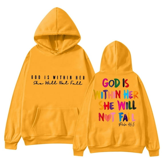 Wangmeiwg Women's Sweatshirts Women's Hoodies & Sweatshirts Inspirational Sweatshirt Featuring "In God Will Be" Message for Empowerment and Comfort Yellow XL