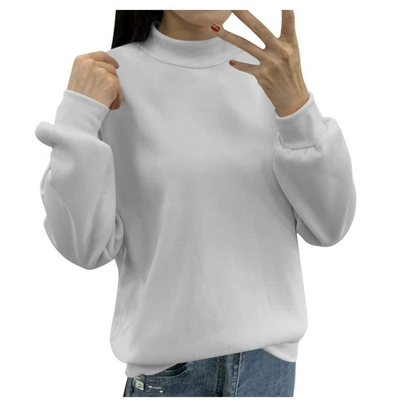 Wangmeiwg Women's Sweatshirts Women's Lined Turtleneck Pullover Soft Thermal Long Sleeve Crewneck Sweatshirt Casual Loose Fit Comfortable Solid Color Hoodies Top for Everyday Wear White 3XL