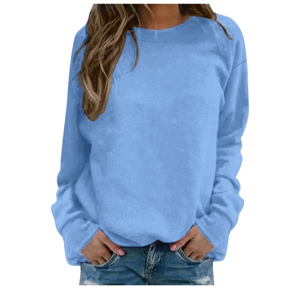 Wangmeiwg Women's Sweatshirts Women's Long Sleeve O-Neck Printed Sweatshirt Top for Daily Streetwear and Home Comfort Blouse Light Blue XXL