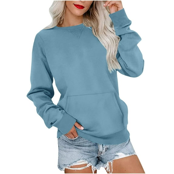 Women's Hoodless Sweatshirt Long Sleeve Pocket Pullover Casual Crewneck Lightweight Sweater