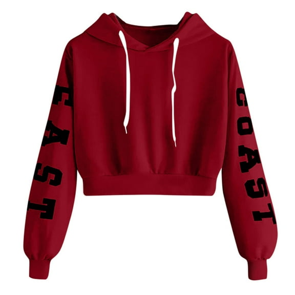 Wangmeiwg Women's Sweatshirts Women's Long Sleeve Pullover Hoodie Top with Letter Print Comfortable Casual Blouse and Sweatshirt for Red XS