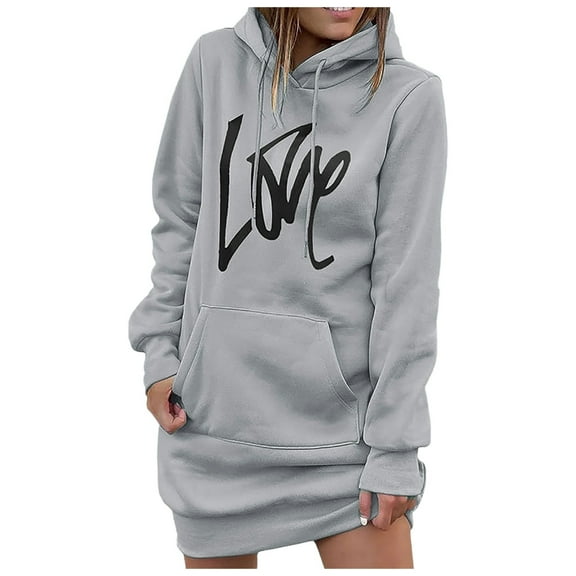 Wangmeiwg Women's Sweatshirts Women's Loose Hoodie Mid Length Hoodie Dress for Casual Comfort and Style Grey S