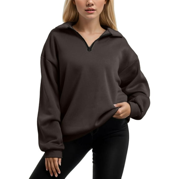 Wangmeiwg Women's Sweatshirts Women's Oversized Half Zip Pullover Long Sleeve Quarter Zip Sweatshirt Blouse Top for Teen Girls Fall Fashion Comfort Wear Brown XL