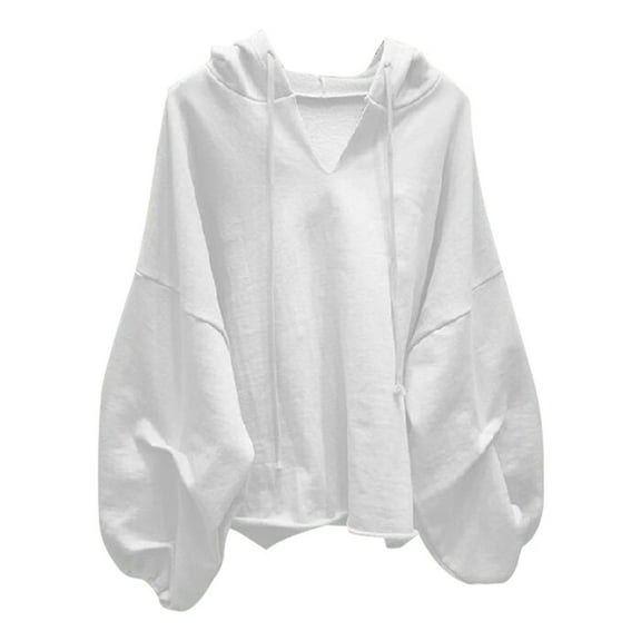 Wangmeiwg Women's Sweatshirts Plus Size Tops Women's Plus Size Batwing Sleeve V Neck Hoodie Casual Oversized Top for Effortless Style White L