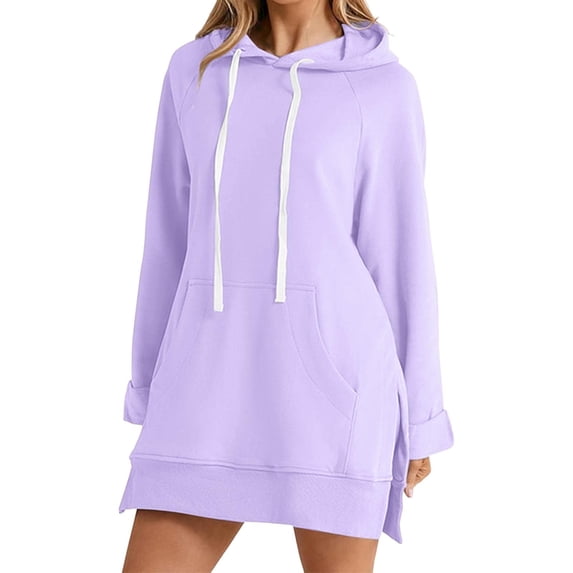 Wangmeiwg Women's Sweatshirts Women's Plus Size Merry Print Hooded Midi Dress Long Sleeve Comfortable Casual Daily Wear with Side Pockets for a Relaxed Fit Purple S