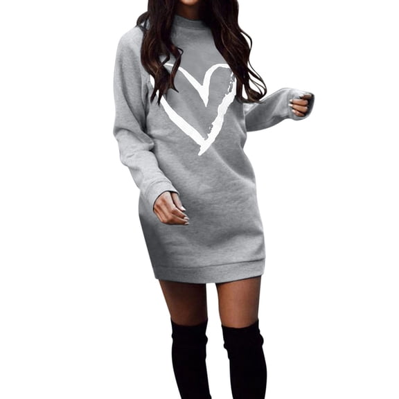Wangmeiwg Women's Sweatshirts Women's Plus Size Sweater Dress Long Sleeve Round Neck Casual Comfortable Winter Knit Tunic Solid Color Elegant Holiday Party Stretchy Grey M
