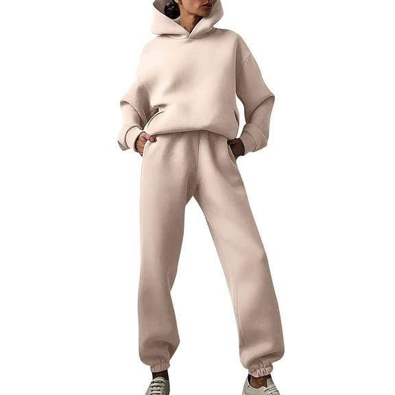 Wangmeiwg Women's Sweatshirts Women's Trousers Suit Casual Fashion Long Pants with Thick Long Sleeve Hoodie Set L