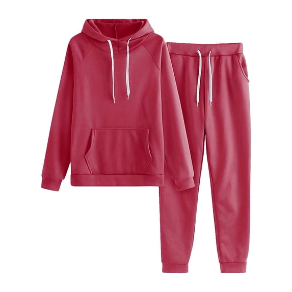 Wangmeiwg Women's Sweatshirts Women's Trousers Suit Ladies Solid Color Hooded Long Sleeve Sweatshirt With Pocket And Set for Stylish Comfort and Versatility Red S