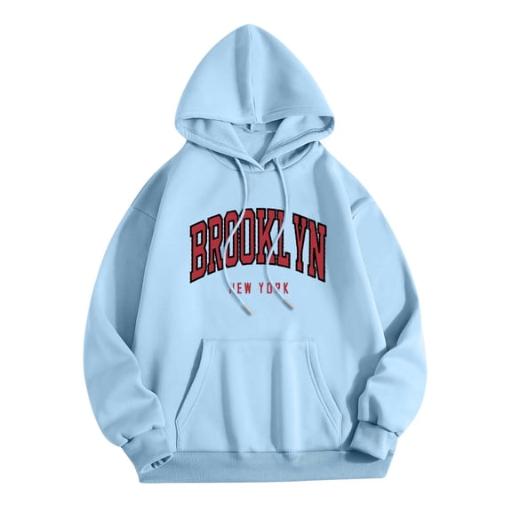 Wangmeiwg Women's Sweatshirts Womens Casual Printed Pullover Hoodie with Long Sleeves and Front Pockets for a Comfortable Loose Fit Everyday Wear Sky Blue M