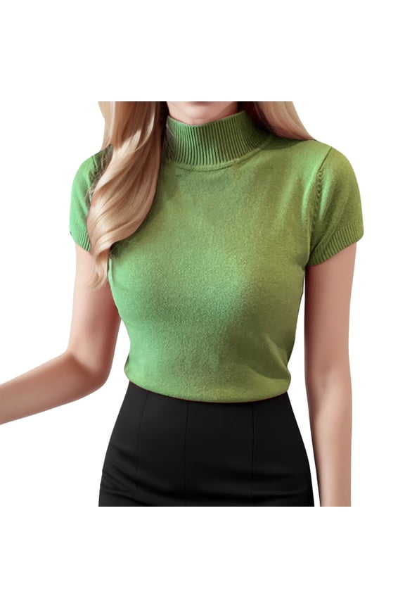 Women's T-Shirt Casual Short Sleeve O Neck Top for Summer Solid Blouse by Category Women’s Tops Green One Size
