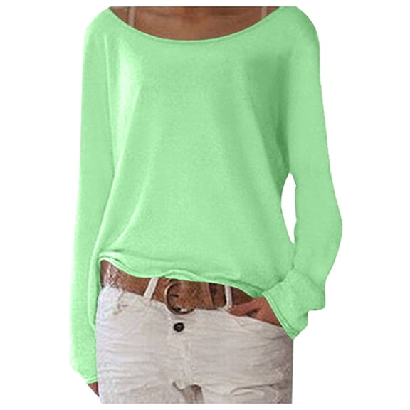 Wangmeiwg Women's T-Shirt Top for Women Knit Long Sleeve Solid Color Everyday Basic Layering Green XXL