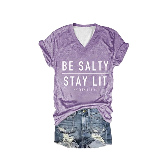 Wangmeiwg Women's T-Shirts T Womens Casual Fashion Printed V Neck Short Sleeve Pullover T Shirt Light Purple XXL