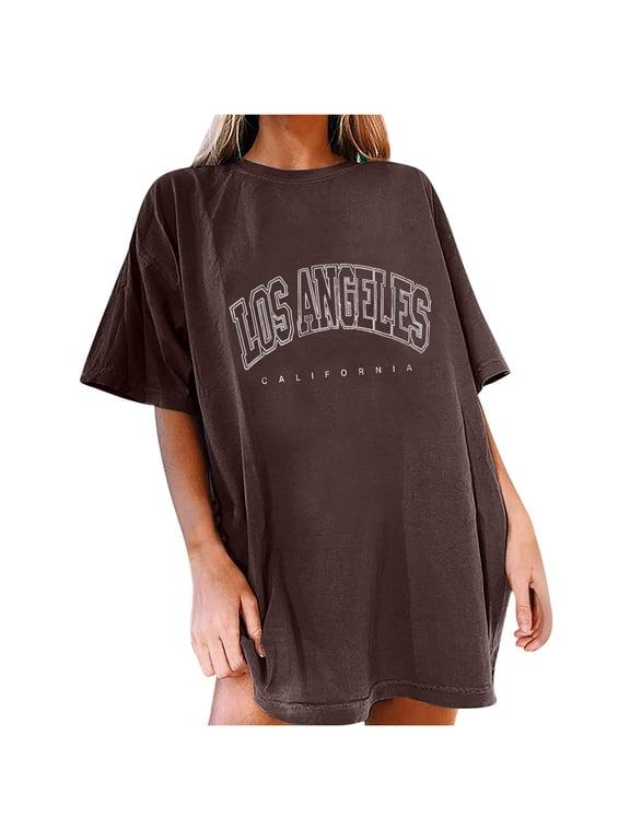 Women's T-Shirts | Title Top Tees For Women Short Sleeves Outdoor Loose Casual T-shirt | Platform Competitor Titles Tops Tees For Women SpandexPrint Daily Daily Loose Top Brown L