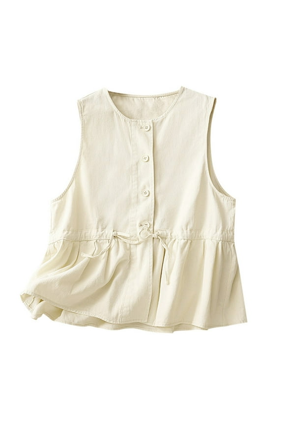 Women’s T-Shirts - Title Vest Jacket Women's Loose Fitting And Age Reducing Round Neck Ruffled Edge Design Sense Top White M