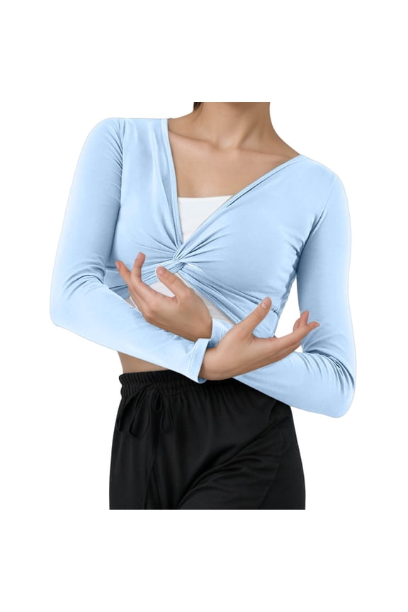 Women's T-Shirts Title for Dance Stylewear Modern Practice Top with Flowing Shawl Versatile Ballet Live Performance Top Light Blue S