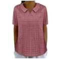 thumbnail image 1 of Wangmeiwg Women's Top Summer Turndown V Neck Button Petal Sleeve Solid Plaid Shirt Blouse Tops for Women Category Hot Pink L, 1 of 4
