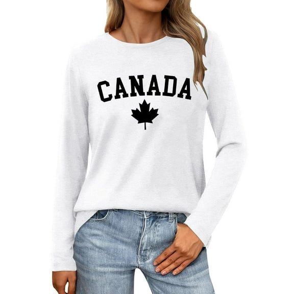 Wangmeiwg Womens Canada Long Sleeve Canada Day Flag T Shirt Canadian Maple Leaf Shirts Stretch Shirt