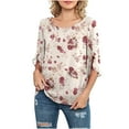 thumbnail image 1 of Wangmeiwg Womens Casual Floral printed O-Neck Loose 3/4 Sleeve Chiffon Blouse Tops Swim Tops, 1 of 7