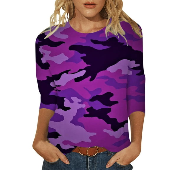 Wangmeiwg Womens Daily Summer Print O Neck Tops Long Sleeve Round Neck Tee Shirt Printed Flower Loose Side Split Blouse Tunic Turtle Neck Tee