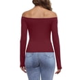 thumbnail image 1 of Wangmeiwg Womens Off The Shoulder Tops Long Sleeve Basic T Shirts Going Out Cute Fall Fashion 2024 Thermal Shirt Boys, 1 of 9