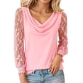 thumbnail image 1 of Wangmeiwg Womens T Shirts, Lace Trimmed Sleeve Blouse with Draped Neck Resort Wear – Elegant Tunic Top for Women Pink M, 1 of 4