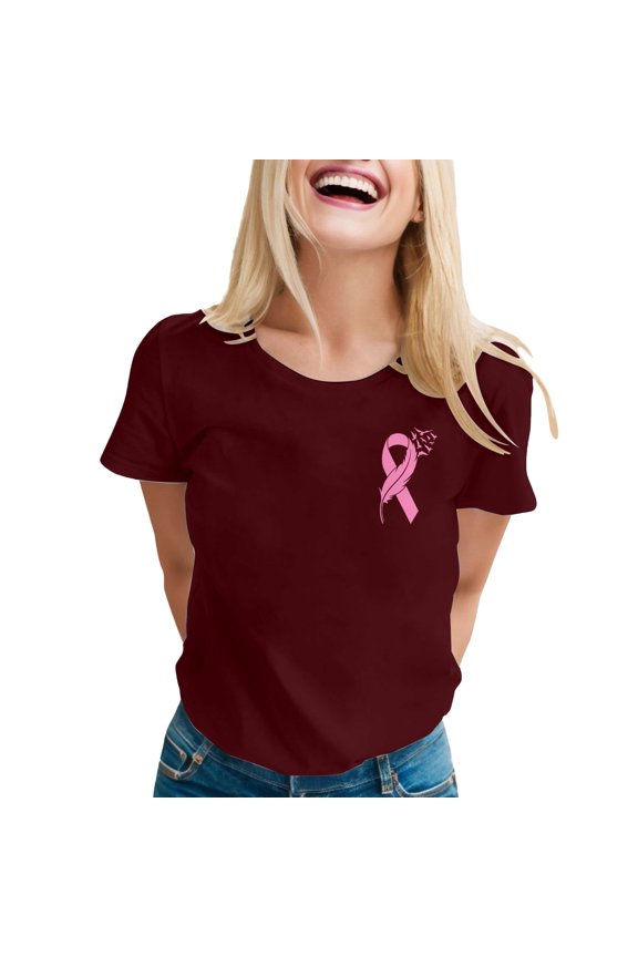 Womens T Shirts, Women's T Shirts Stylish Graphic Tee for Cancer Awareness Month Celebrating Support in A Comfortable Design Wine XL