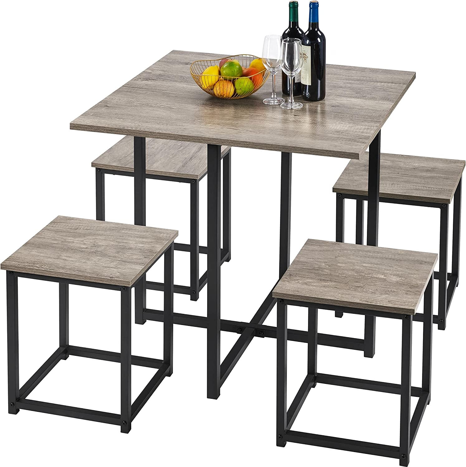 Wangood Dining Table Set for 4 Industrial Kitchen Table with 4 Chairs ...