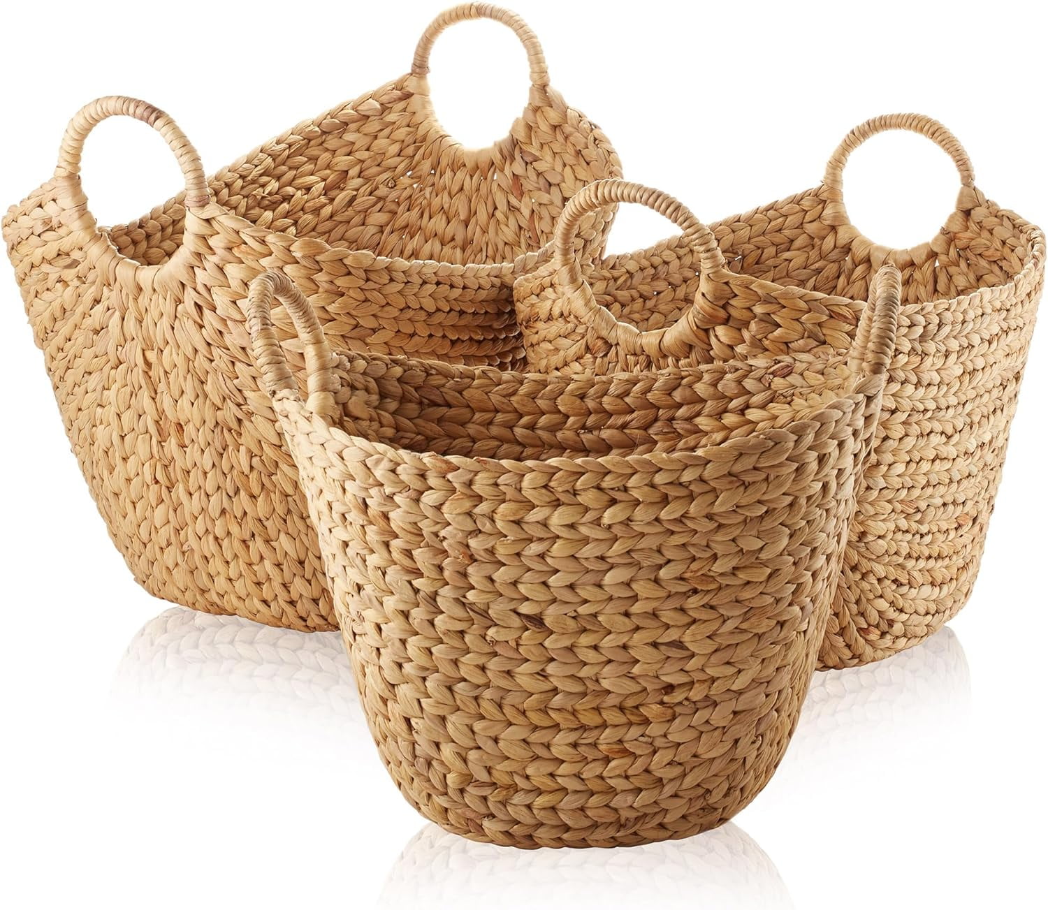 Cute Storage Baskets Set Of 4 - Sage Green & White Woven Organizers For Bathroom, Bedroom, Nursery