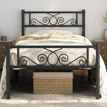 Wangood Twin XL Bed Frames Metal Platform Bed with Headboard and Footboard No Box Spring Needed Easy Assembly,Ground Clearance: 12.6''/Black/Twin XL Bed