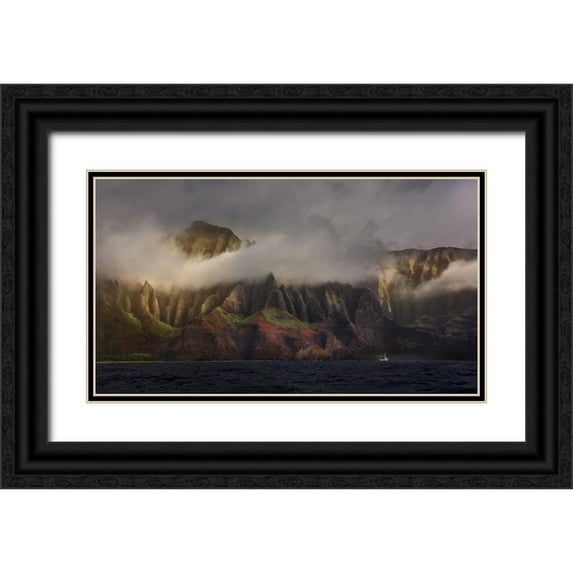 Wangqian, Jerry 14x10 Black Ornate Wood Framed with Double Matting Museum Art Print Titled - Ancient Cliff