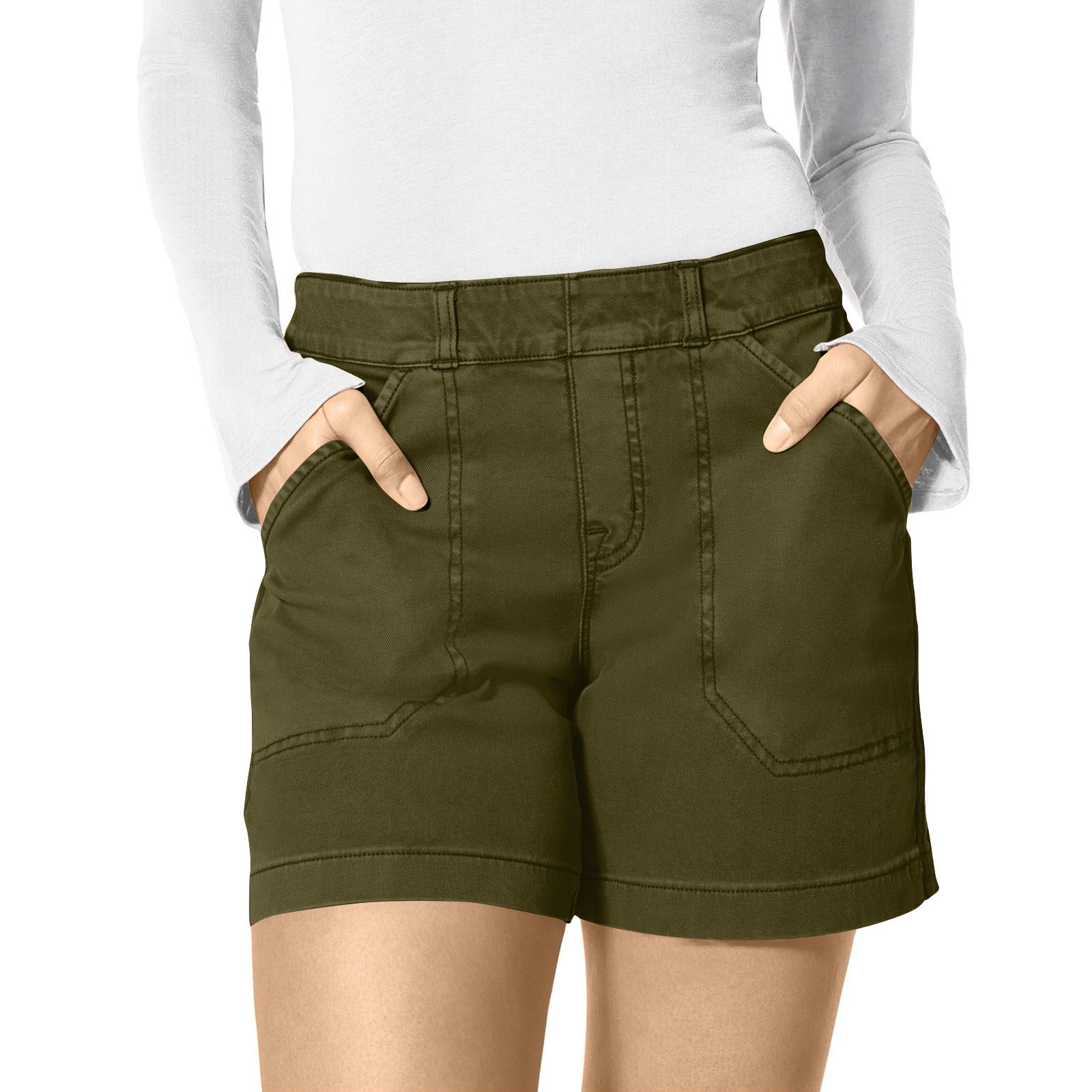 Wangxldd Athletic Denim Shorts for Women Elastic Medium Rise Waistd