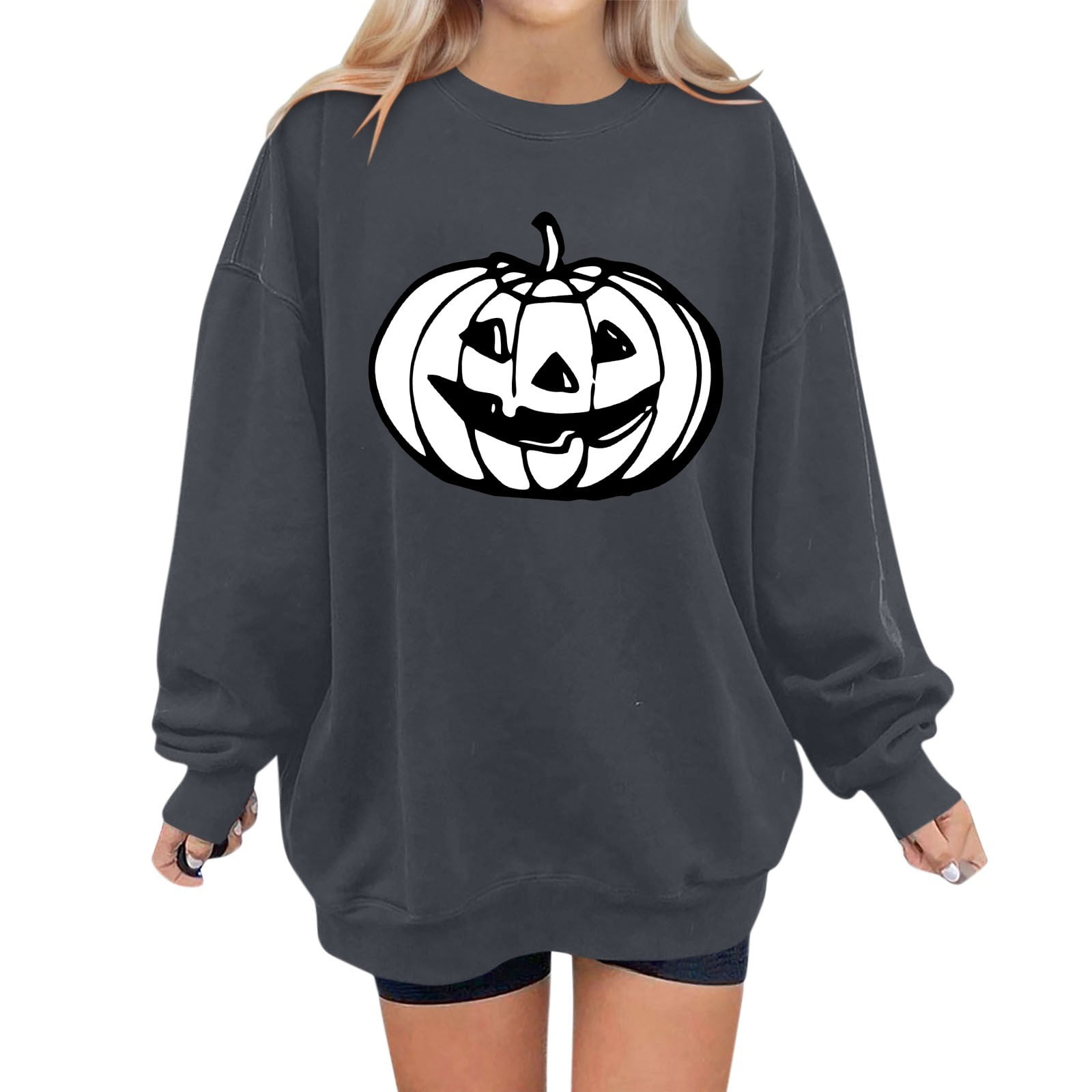 Wangxldd Halloween Pumpkin Sweater Womens Pumpkin Face Graphic Pullover