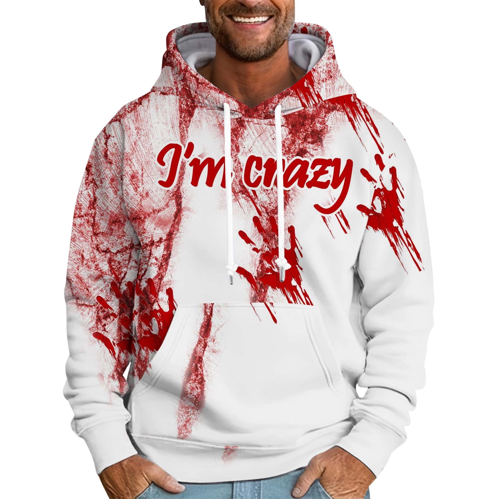 GIPQJK Hoodies for Men I'm Fine Bloody Print Fleece Sweatshirts