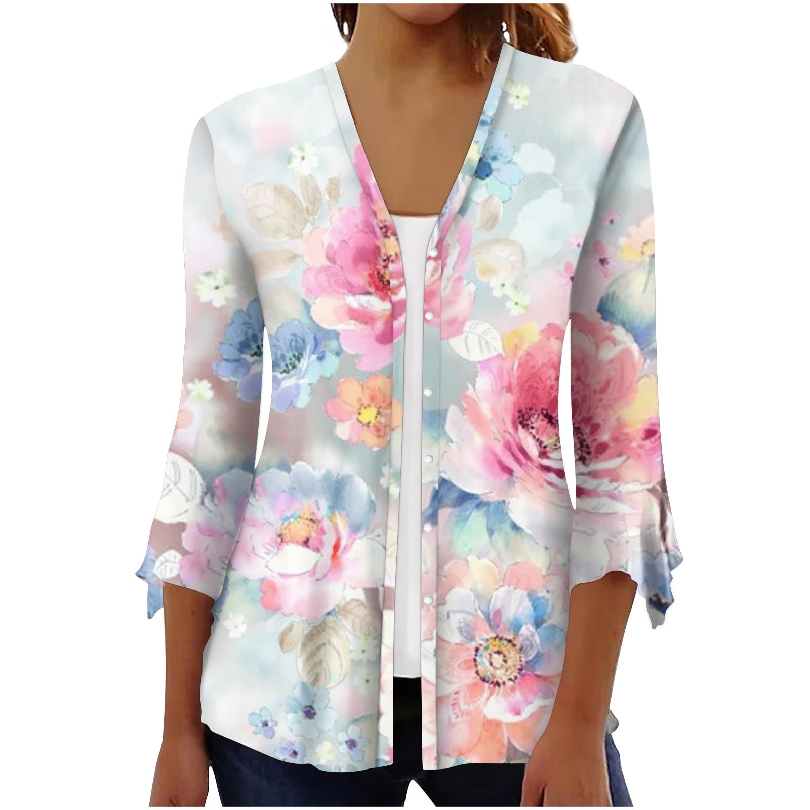 Wangxldd Shrugs for Women Clearance 3/4 Sleeve Light Weight Cardigan