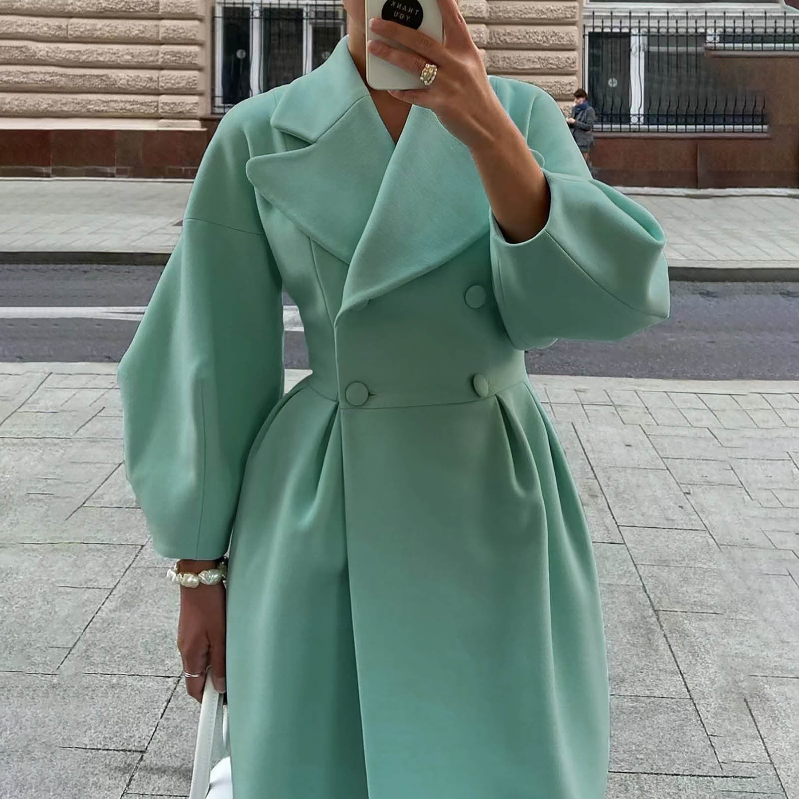 Wangxldd Women s Fashion Retro Style Sleeve Large Lapel Wool Coat