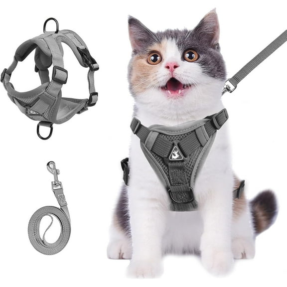 cat Chest Harness and Leash, Anti-Escape Adjustable Soft mesh cat Leash and Chest Harness Set for All Types of Cats cat Vests (Grey, 6.6-9.9lb)