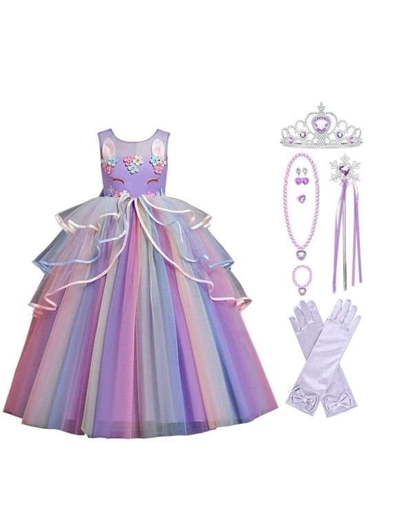 Girls Princess Dress Fancy Party Costume Dress up Wedding Birthday Party Gown for Age 2-11 Years Old