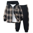 thumbnail image 1 of Wanlex Boys 3T Clothes Toddler Suit for Boys Toddler Boy Clothes Plaid Hooded Shirt - 2 Piece Outfit: Button Front Toddler Hoodie & Sweatpants Set(Brown,7Y), 1 of 9